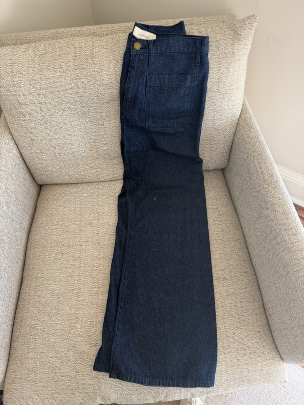 THE GREAT. Dark Indigo High-Rise Bootcut Jeans